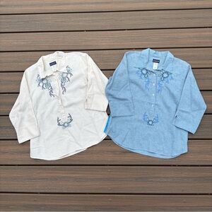 Lot of 2 Vintage Patagonia Rhythm Embroidered Hemp Button Down Women’s M